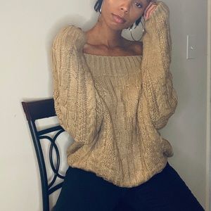 Off Shoulder Knit Sweater - Mocha